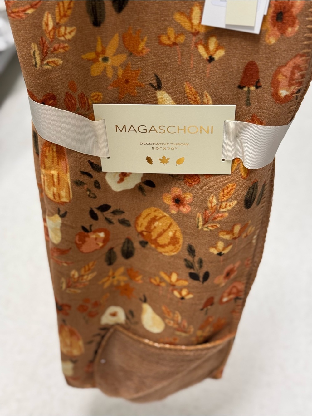 Magaschoni Brown Autumn Floral & Pumpkin Decorative Throw